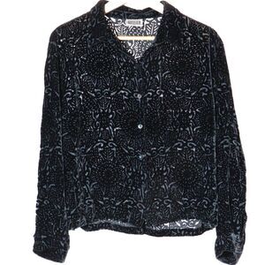 Chico’s Design Black Velvet Burnout Top Womens  XL Whimsygoth Dark Academia